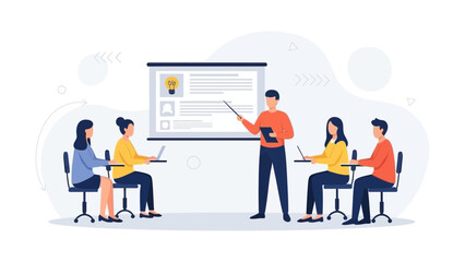 Team Meeting Presentation: Instructor Teaching Students with Laptops