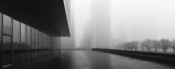 Low fog layer interacting with minimal architectural reflections 32k ultra HD