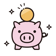 Simple vector illustration of pig piggy bank and coins