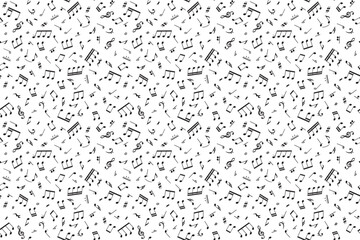 Vector illustration of a seamless background with scattered musical notes