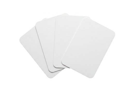 Five white playing cards fanned out realistic rendering on transparent background