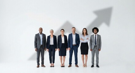 Diverse Business Team Standing Before Growth Arrow