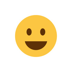 A smiling yellow emoticon face with brown eyes and mouth illustration on white background.