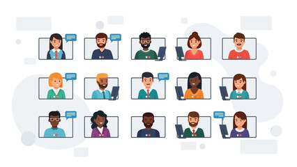 Diverse People Connecting Online with Video Calls and Chat Bubbles