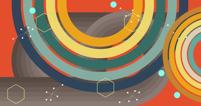 Retro 70s Background animation with Groovy 1970s art video. Minimalistic Vintage design, old-fashioned color artwork.