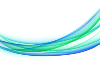 Abstract blue and green flowing liquid waves on transparent background