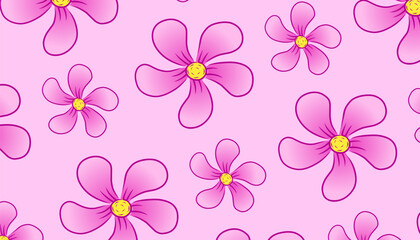 Fototapeta premium Flower Seamless Pattern Design. Hand Drawn Blossom Illustration. Pink Floral Repeating Motif. Flat Minimal Style Background. Packaging Textile Wallpaper Use.