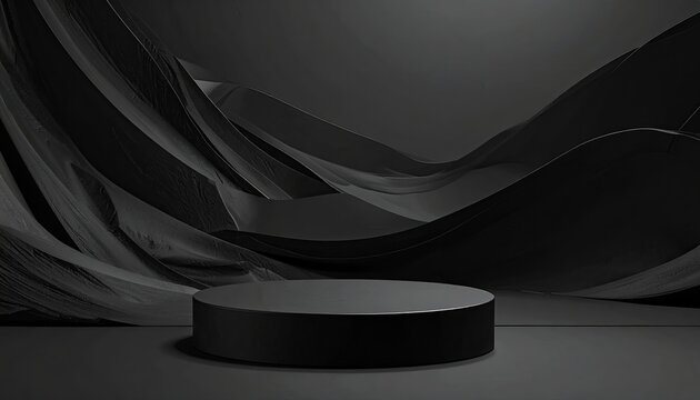 Black platform w/ dark fabric folds; elegant, minimal