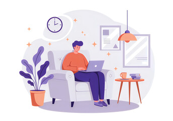 Fototapeta premium Person working on laptop in cozy home office setting