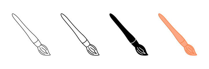 Fototapeta premium Set of minimalist paintbrush icons with transparent background, depicting art tools for creative hobbies, design applications, and artistic expression, vector illustration