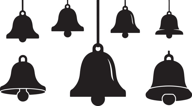 Collection of black bell silhouettes on white background illustration