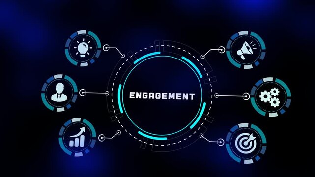 Customer engagement concept with marketing, communication and analytics icons in modern digital dashboard interface.