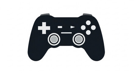 Black gaming controller with white buttons on plain background