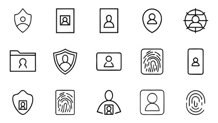 Fototapeta premium A collection of 30 linear outline icons representing various aspects of identity and personal information for user interface design.