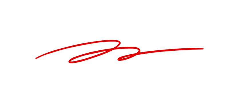 Abstract red scribble line or signature stroke on transparent background