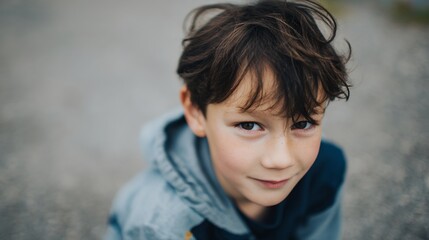 Boy with brown hair and blue hoodie