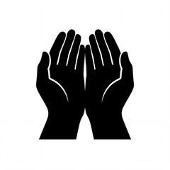 Obraz premium Black Silhouette of Open Hands Cupped Together in Prayer or Offering, Isolated on White Background
