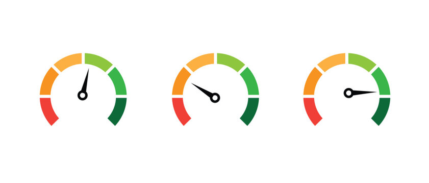 Performance Gauge Meter Icon Set &ndash; Speedometer Indicator Dashboard Vector Collection