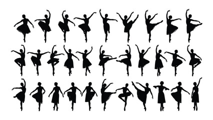 A collection of ballerinas in various dance poses and positions isolated on white background, Vector © MD Riad Hossain 