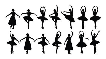 Obraz premium Graceful ballerinas in various elegant poses and tutus isolated on white background, Vector