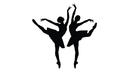 Two dancers in mid-jump with arms raised, silhouetted against a white background. isolated on white background, Vector