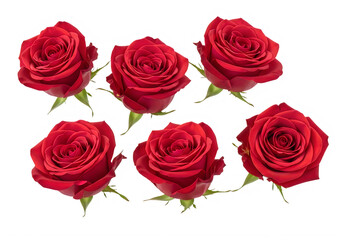 Beautiful arrangement of seven red roses on a white background isolated on transparent background