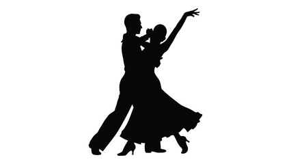 Silhouette of a couple dancing in a ballroom, showcasing elegance and romance. isolated on white background, Vector