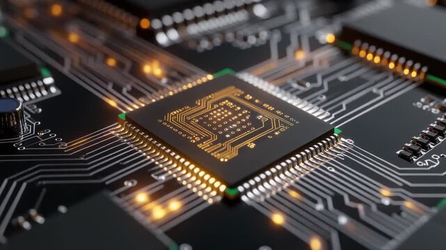 4K video of a computer microchip on a circuit board