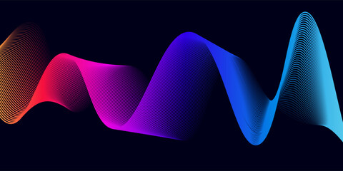 Abstract dynamic colorful flowing lines light design. Sound wave background. Vector illustration of music, technology concept