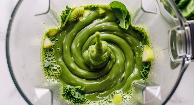 Green Smoothie Being Blended in a Kitchen Blender