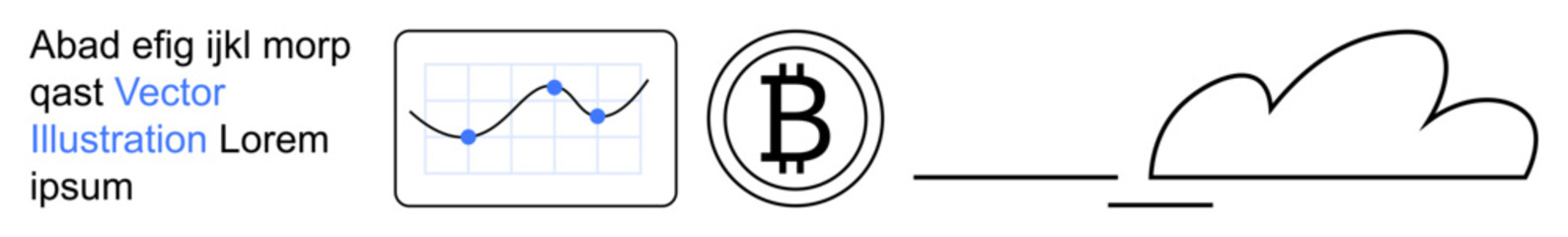 Obraz premium Cryptocurrency, blockchain analysis, data visualization, cloud storage, financial technology, digital economy. A graph, Bitcoin symbol and cloud icon. Cryptocurrency and blockchain analysis concept