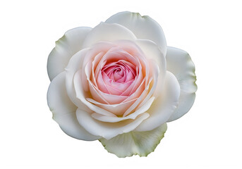 Delicate pink and white rose in full bloom with soft, velvety petals isolated on transparent background