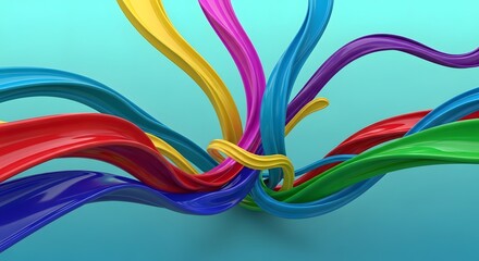 Obraz premium Vibrant abstract design featuring a dynamic interplay of colorful flowing elements, creating an energetic and captivating visual effect with intersecting forms
