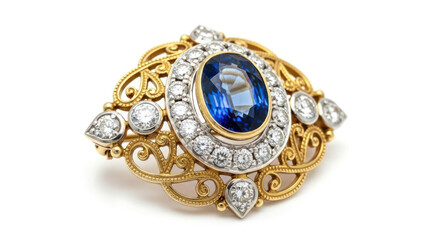 Naklejka premium Sapphire Ring with Diamonds and Gold.