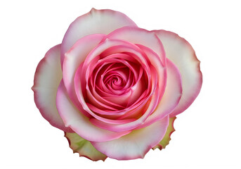 Delicate pink and white rose in full bloom with soft, velvety petals isolated on transparent background