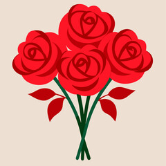 A beautiful digital illustration of four vibrant red roses in a simple bouquet arrangement.