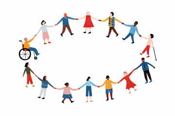 Diverse group of people holding hands in a circle promoting unity