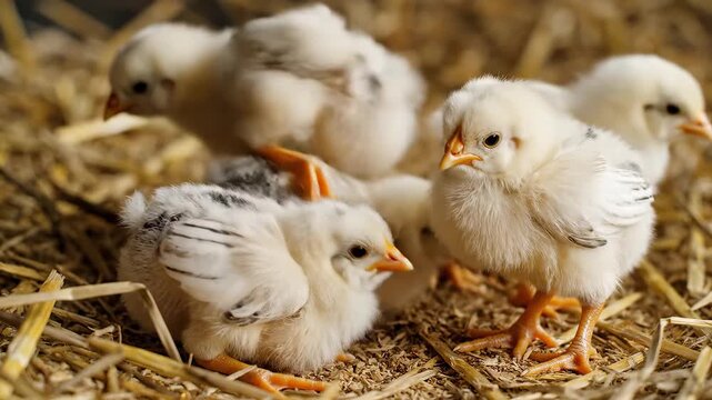 Baby chicks on straw