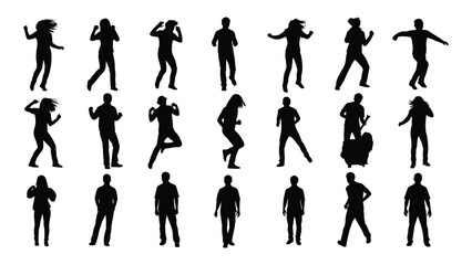 Fototapeta premium A diverse collection of silhouetted figures in various dynamic poses. isolated on white background, Vector