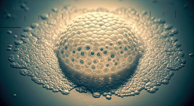 Microscopic view of a fertilized egg cell with visible zygote and blastocyst formation