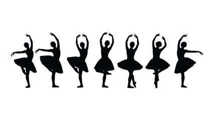 Elegant silhouettes of ballerinas in various dance poses isolated on white background, Vector © MD Riad Hossain 