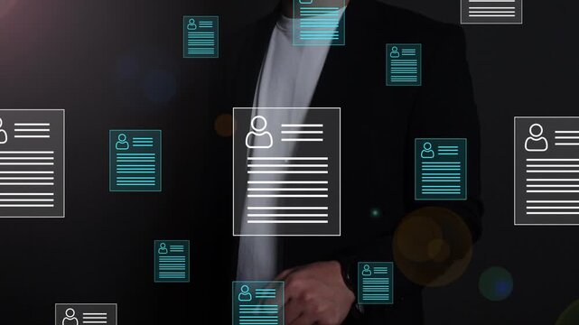 HR, or CRM. concept of company service to recruit customers, network links worldwide, hiring, and recruitment process manage.
