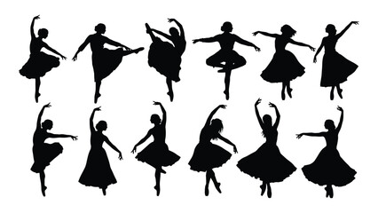 A collection of ballet dancers in various poses showcasing elegance and grace isolated on white background, Vector © MD Riad Hossain 