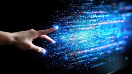 Fototapeta premium Innovative human touch abstract art in digital transformation and virtual reality