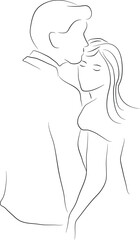 Romantic Minimalist One Line Drawing of Couple Embracing