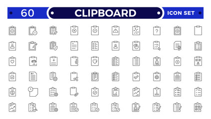 Clipboard outline Icons. Task line icon set. Project, job, voting, workflow, checklist, poll, multitasking, decision and more.