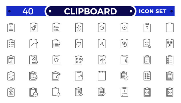 Clipboard outline Icons. Task line icon set. Project, job, voting, workflow, checklist, poll, multitasking, decision and more.