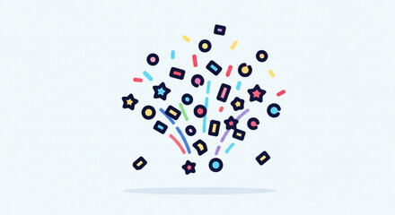 Colorful confetti and stars burst in air festive celebration background