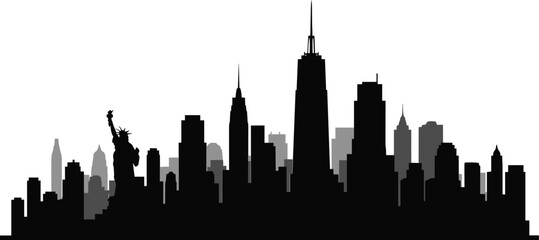 Night city skyline silhouette with dramatic urban skyline and skyscraper outlines in dark modern vector style

