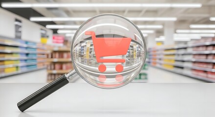 Empty Shopping Cart in Grocery Store Aisle &ndash; Retail Shopping and Consumer Market Concept